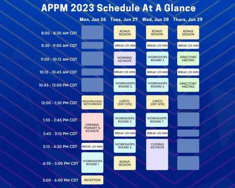 2023 APPM Schedule from June 26 - June 29